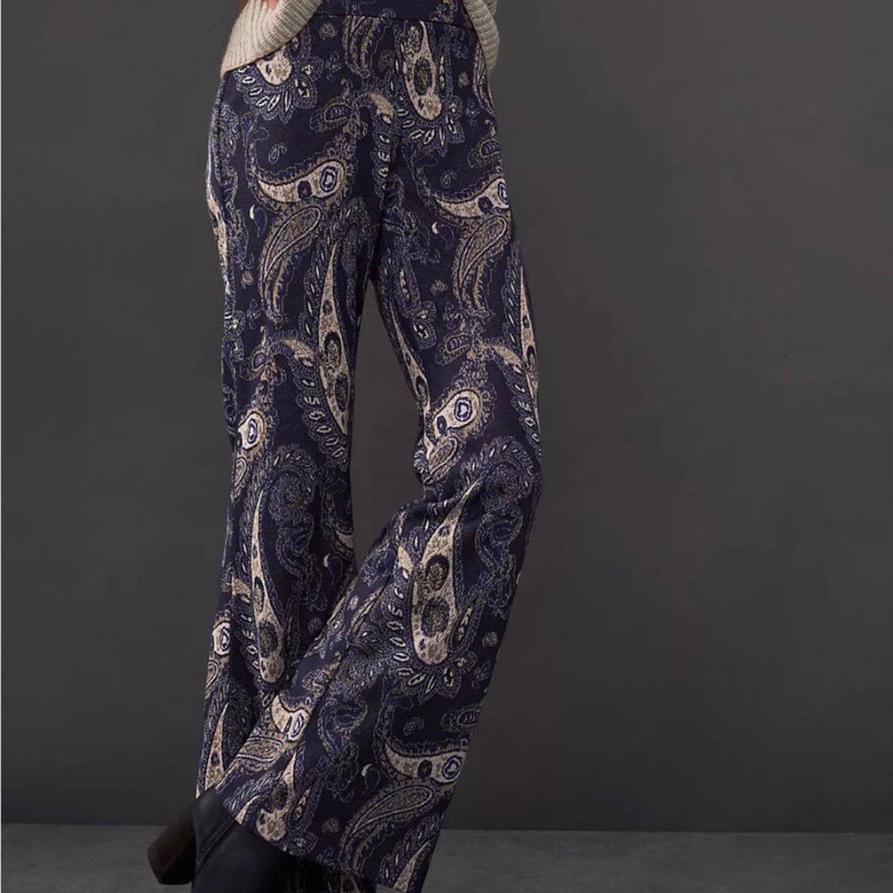 Maeve blue paisley bell bottom flare pants